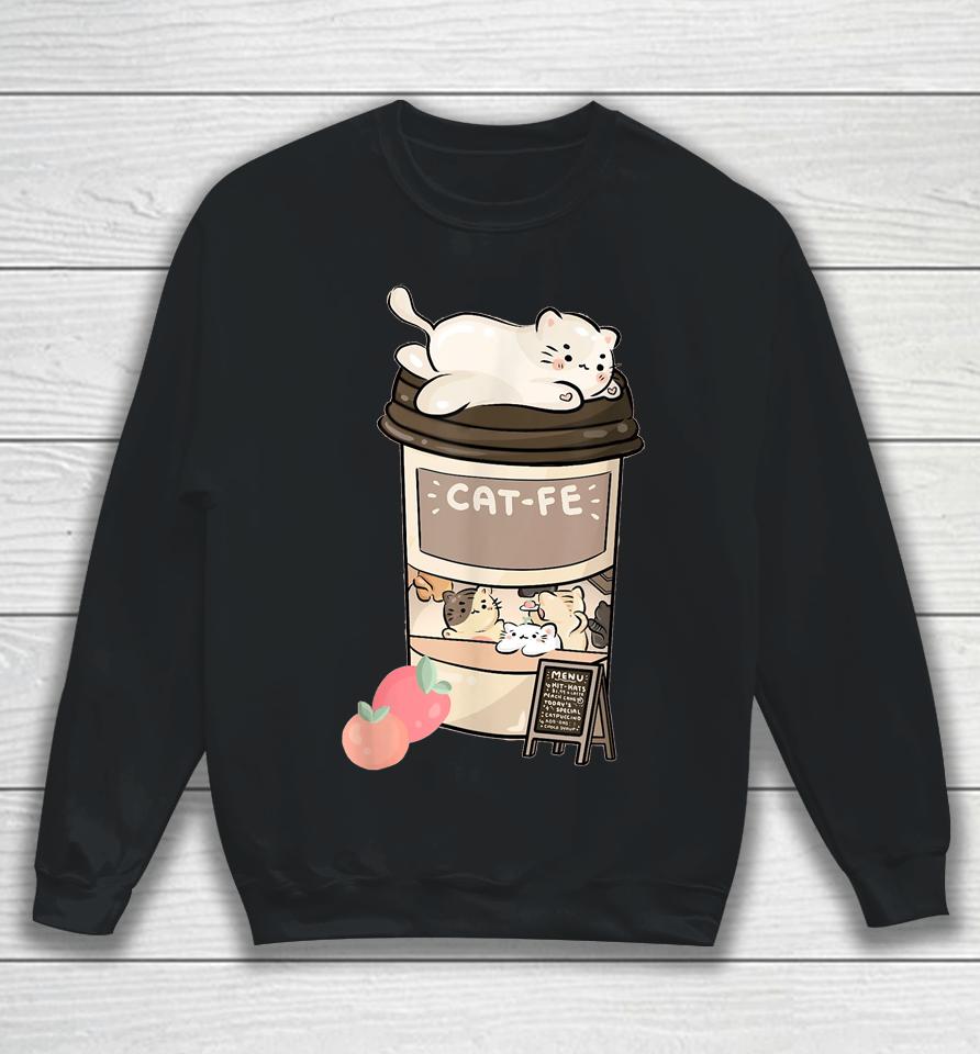 Cute Cat Cafe Kawaii Cat Coffee Anime Neko Kitty Cat Puns Sweatshirt