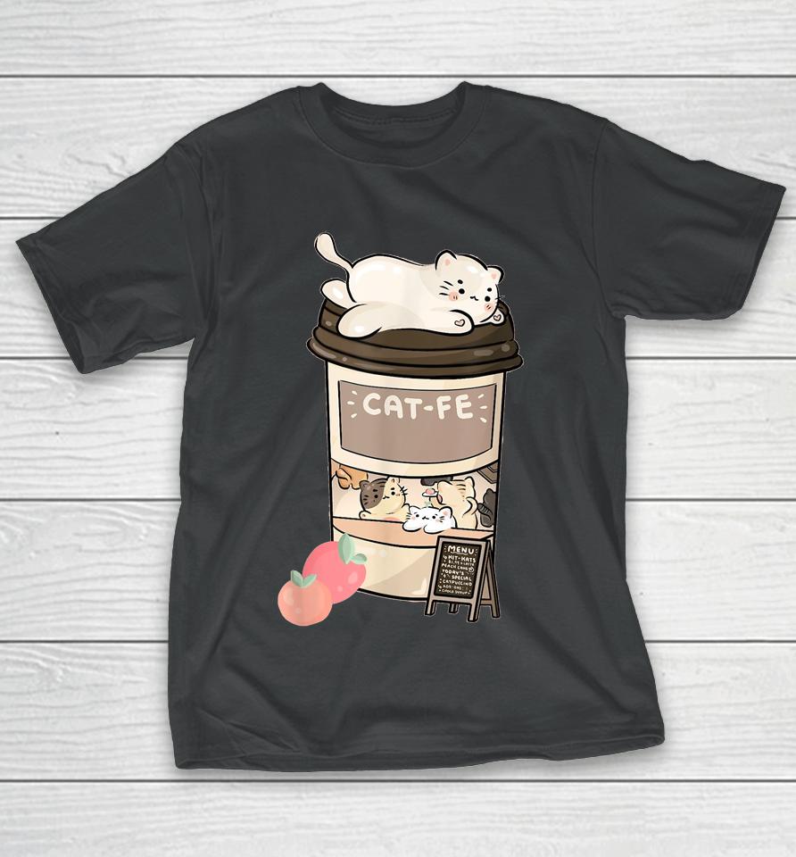 Cute Cat Cafe Kawaii Cat Coffee Anime Neko Kitty Cat Puns T-Shirt