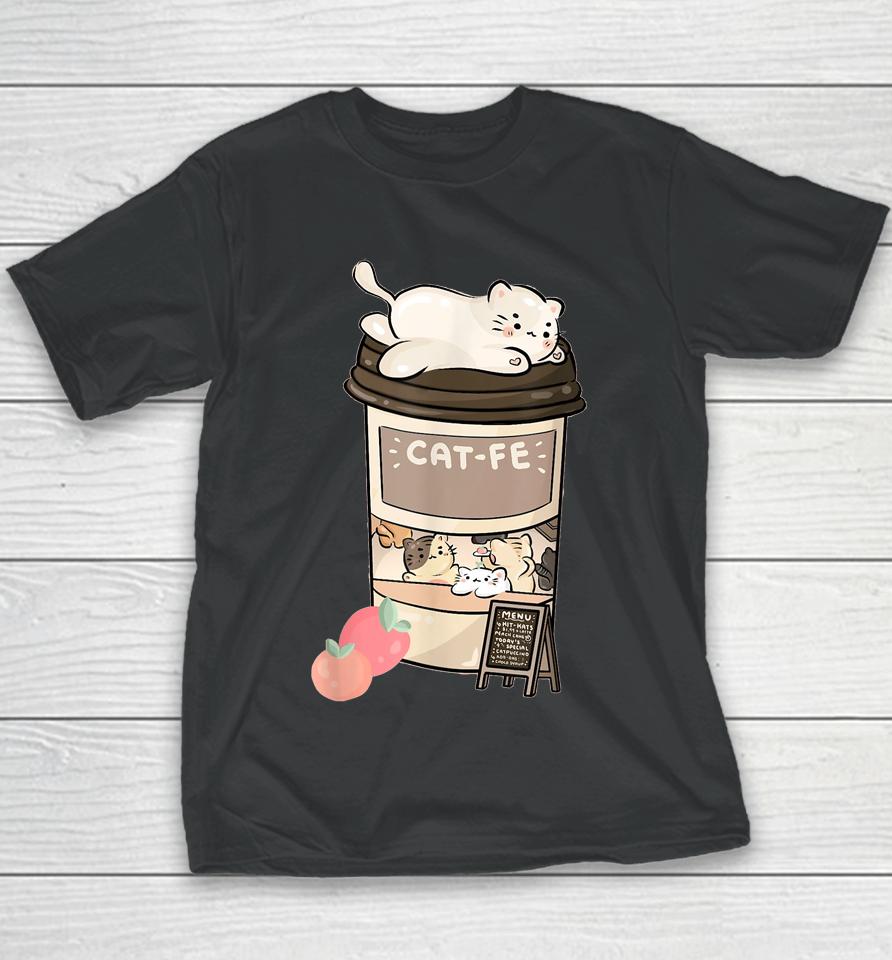 Cute Cat Cafe Kawaii Cat Coffee Anime Neko Kitty Cat Puns Youth T-Shirt