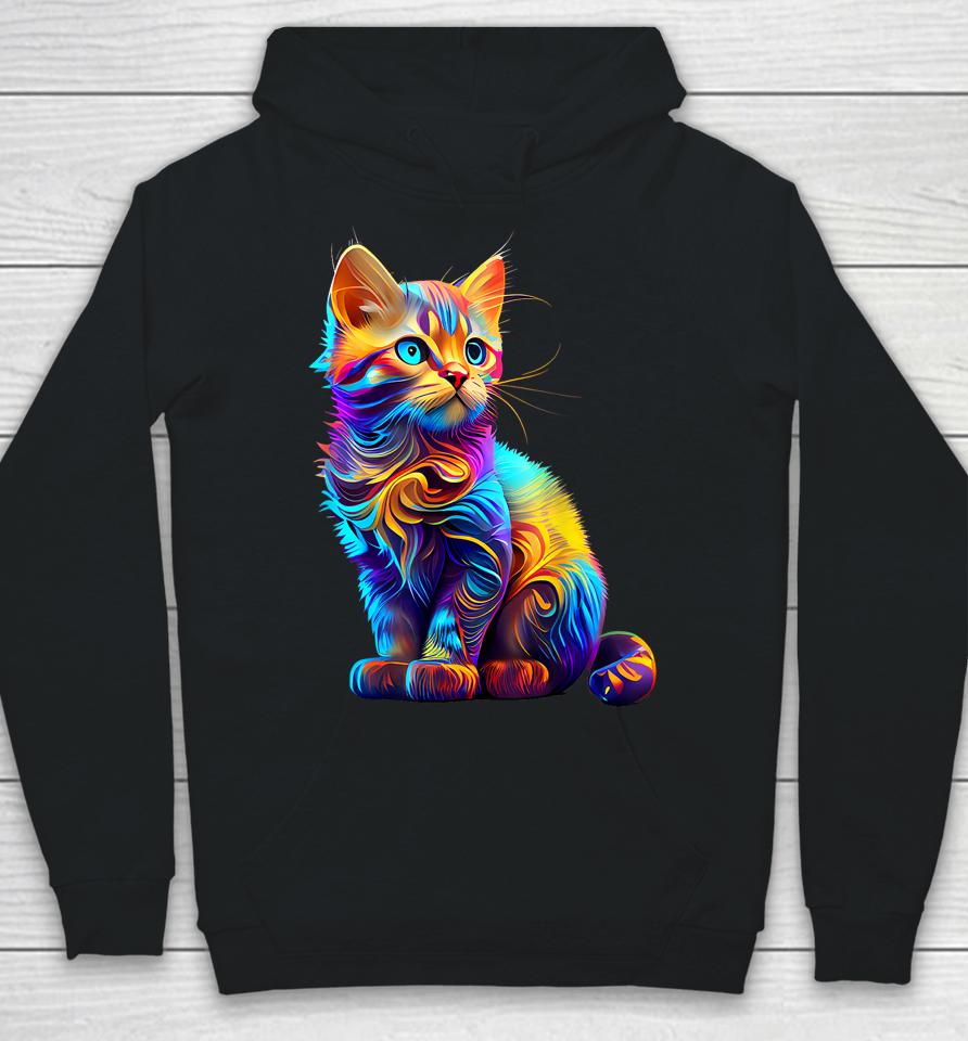 Cute Cat For Kitten Lovers Colorful Art Kitty Adoption Hoodie