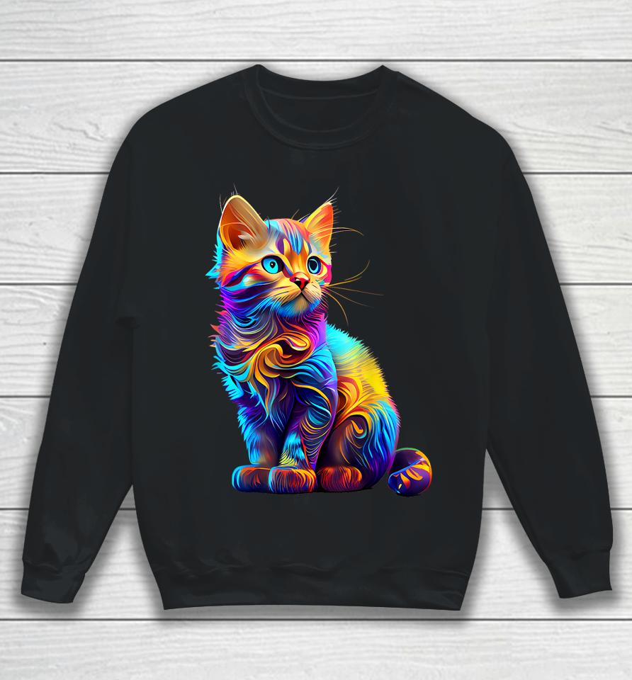 Cute Cat For Kitten Lovers Colorful Art Kitty Adoption Sweatshirt
