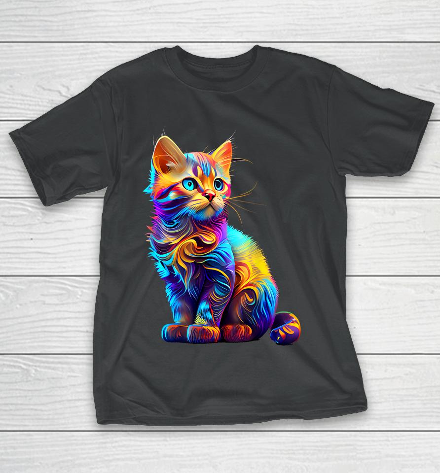 Cute Cat For Kitten Lovers Colorful Art Kitty Adoption T-Shirt