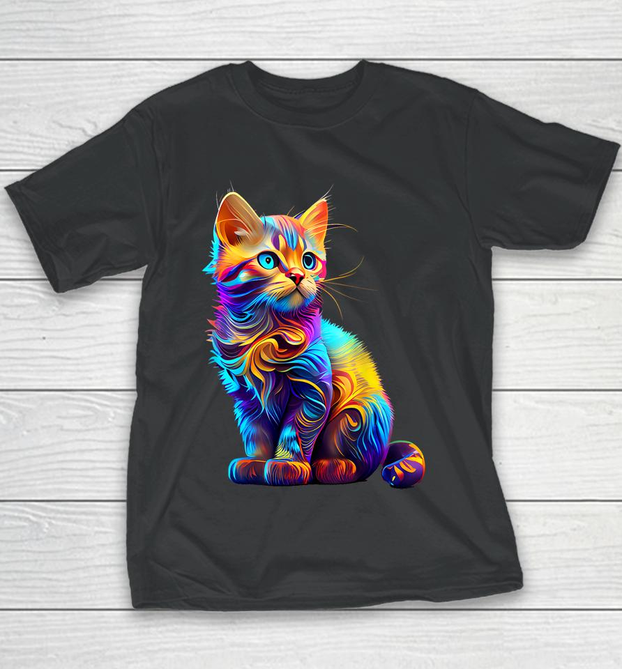 Cute Cat For Kitten Lovers Colorful Art Kitty Adoption Youth T-Shirt