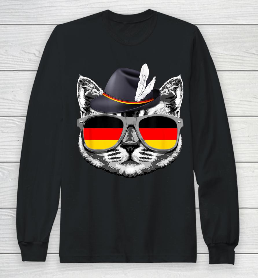 Cute Cat German Flag Oktoberfest Pride Germany Festival Long Sleeve T-Shirt