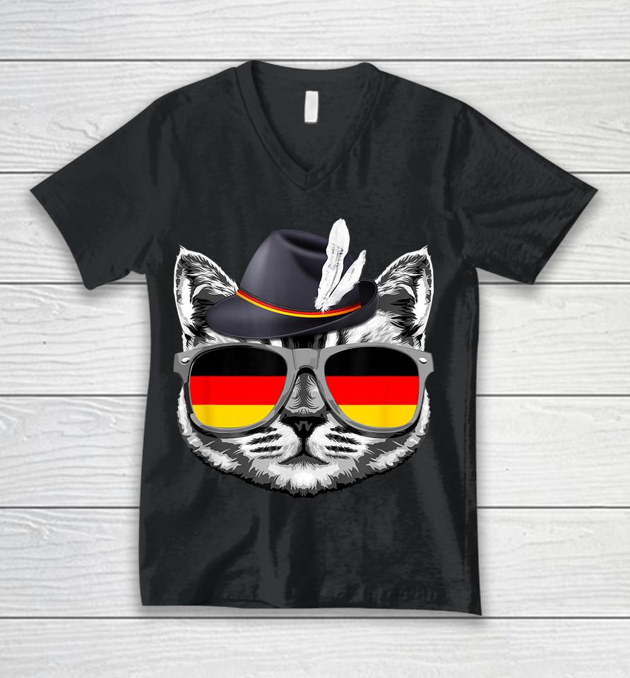 Cute Cat German Flag Oktoberfest Pride Germany Festival Unisex V-Neck T-Shirt