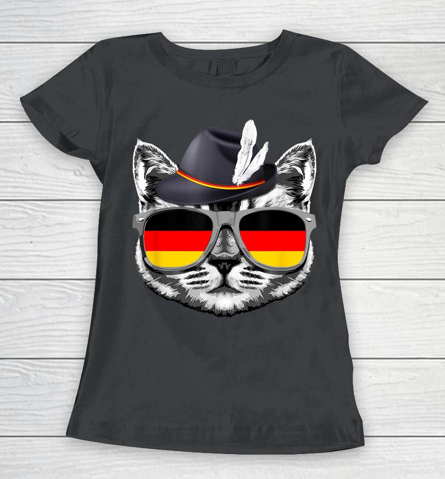 Cute Cat German Flag Oktoberfest Pride Germany Festival Women T-Shirt
