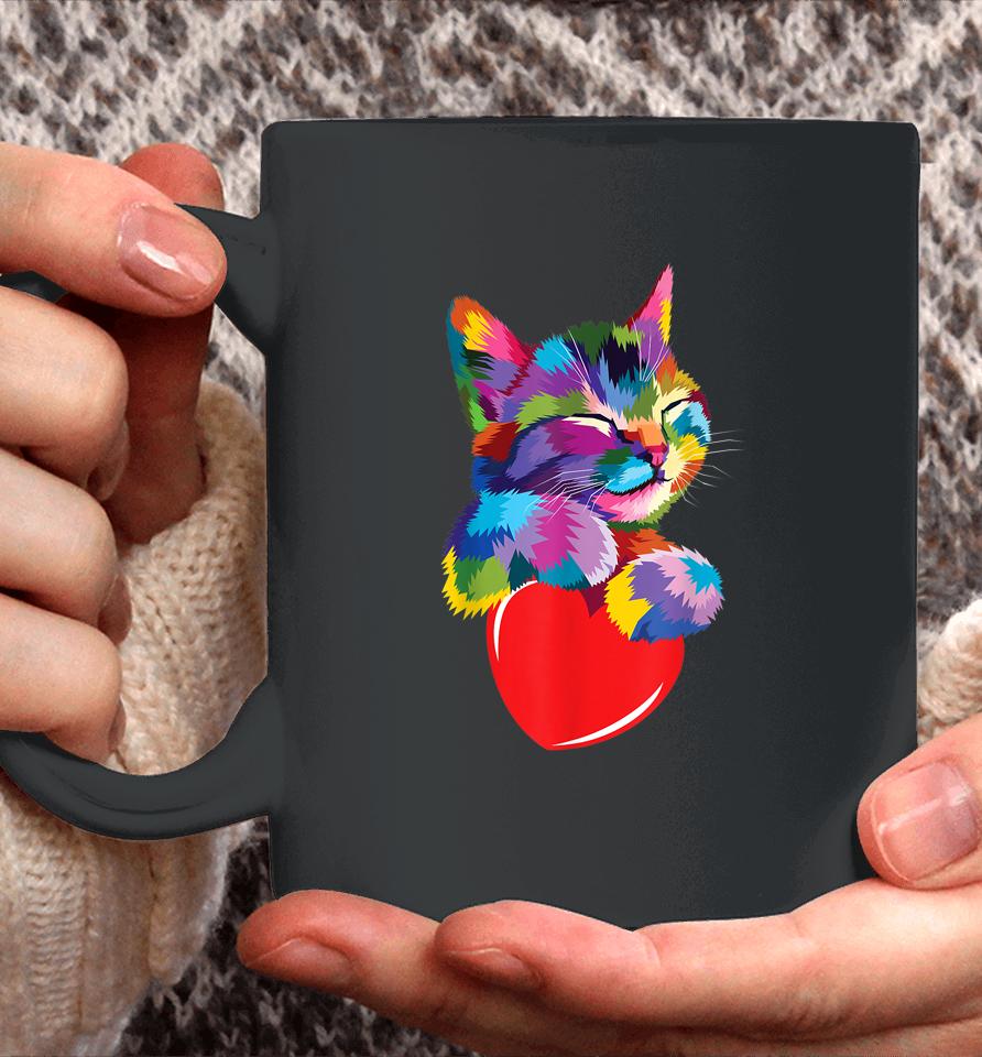 Cute Cat Gift For Kitten Lovers Colorful Art Kitty Adoption Coffee Mug