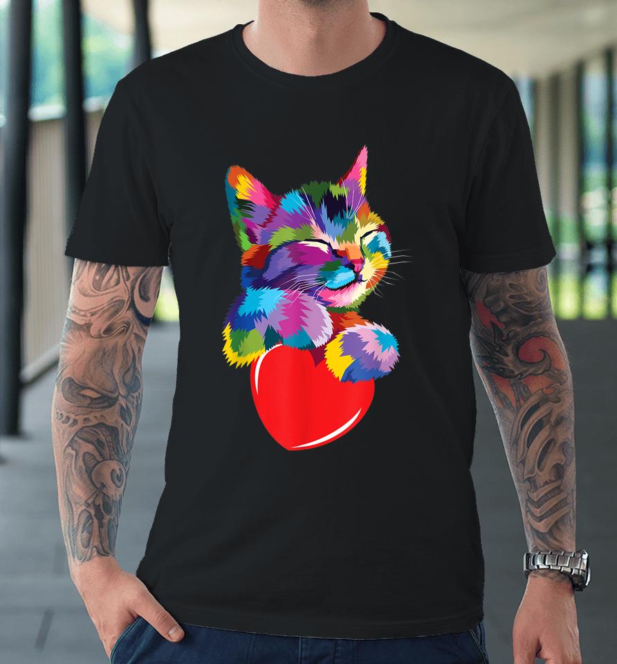 Cute Cat Gift For Kitten Lovers Colorful Art Kitty Adoption Premium T-Shirt