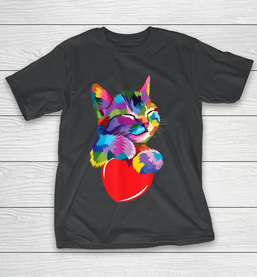 Cute Cat Gift For Kitten Lovers Colorful Art Kitty Adoption T-Shirt