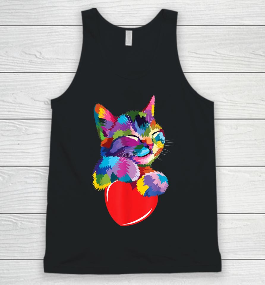Cute Cat Gift For Kitten Lovers Colorful Art Kitty Adoption Unisex Tank Top