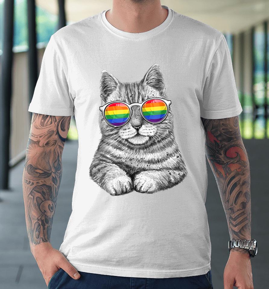Cute Cat Lgbt Gay Rainbow Pride Flag Premium T-Shirt