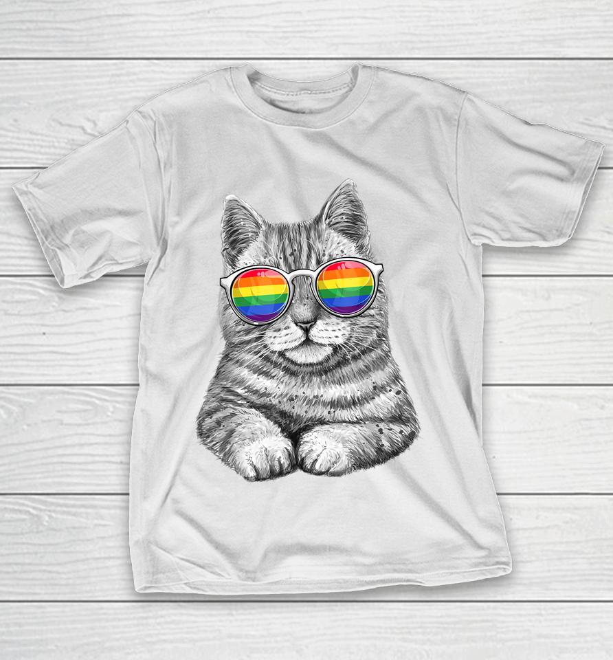 Cute Cat Lgbt Gay Rainbow Pride Flag T-Shirt