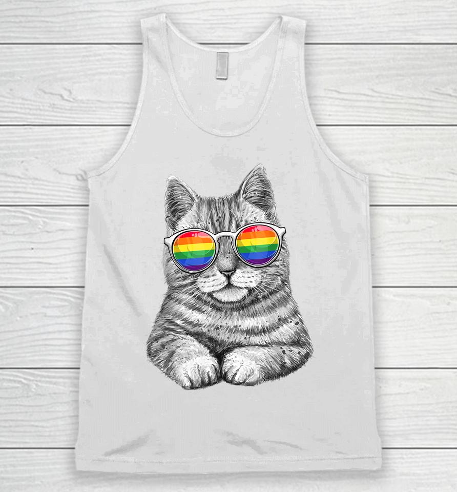 Cute Cat Lgbt Gay Rainbow Pride Flag Unisex Tank Top