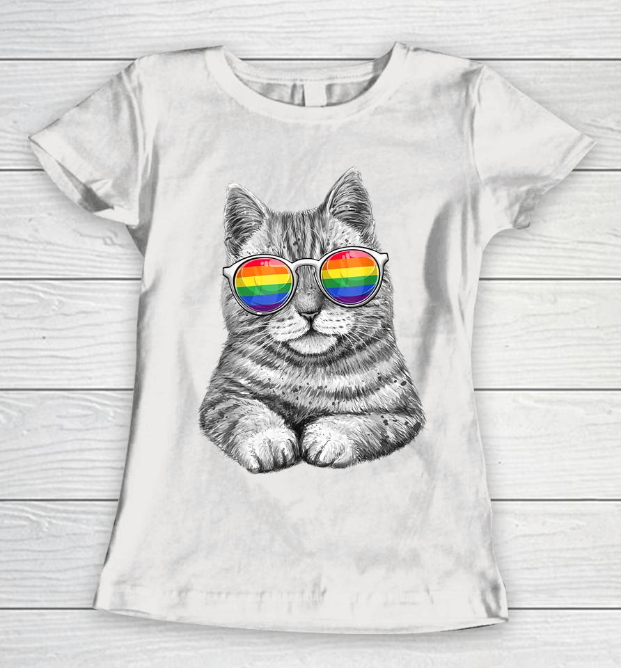 Cute Cat Lgbt Gay Rainbow Pride Flag Women T-Shirt