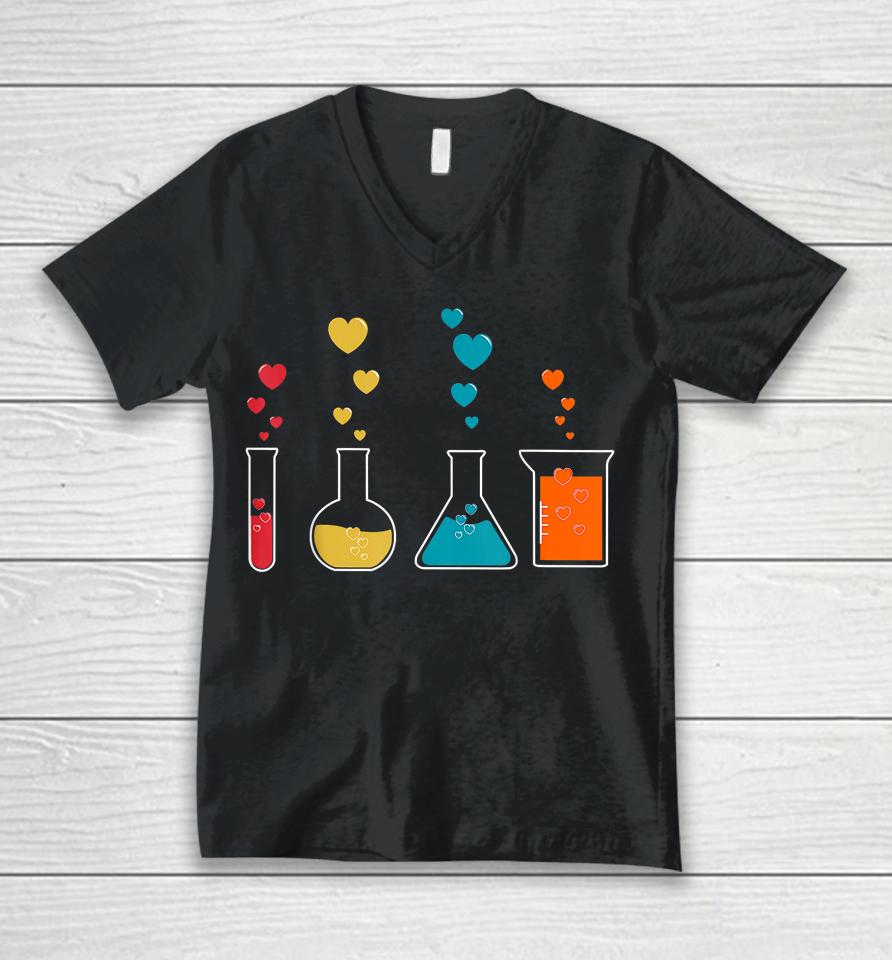 Cute Chemistry Hearts Science Valentines Unisex V-Neck T-Shirt