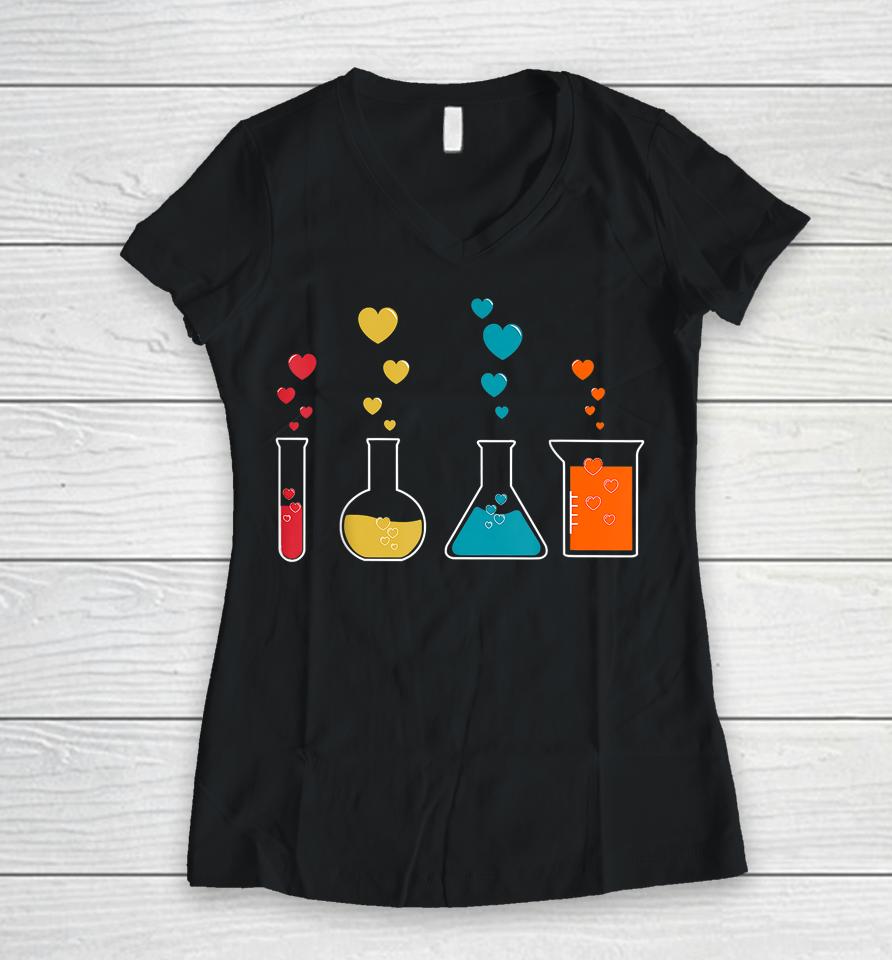 Cute Chemistry Hearts Science Valentines Women V-Neck T-Shirt