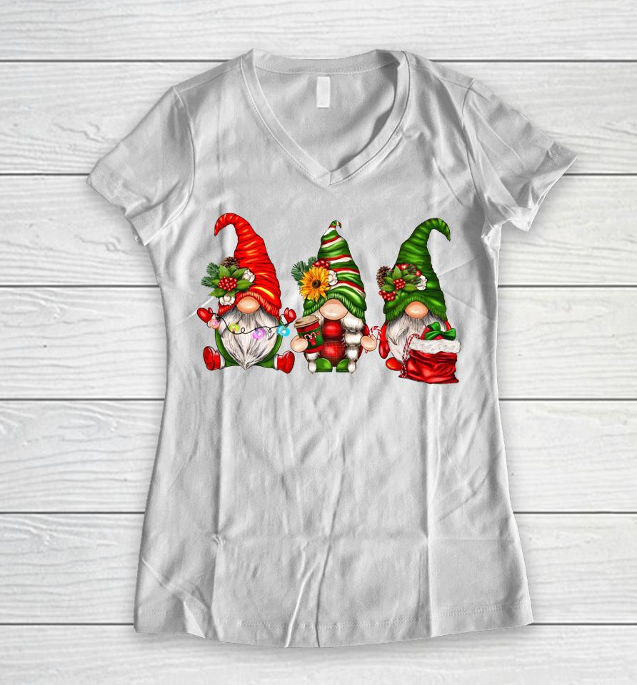 Cute Christmas Gnomes T-Shirt Funny Family Gnomes Xmas Matching Women V-Neck T-Shirt
