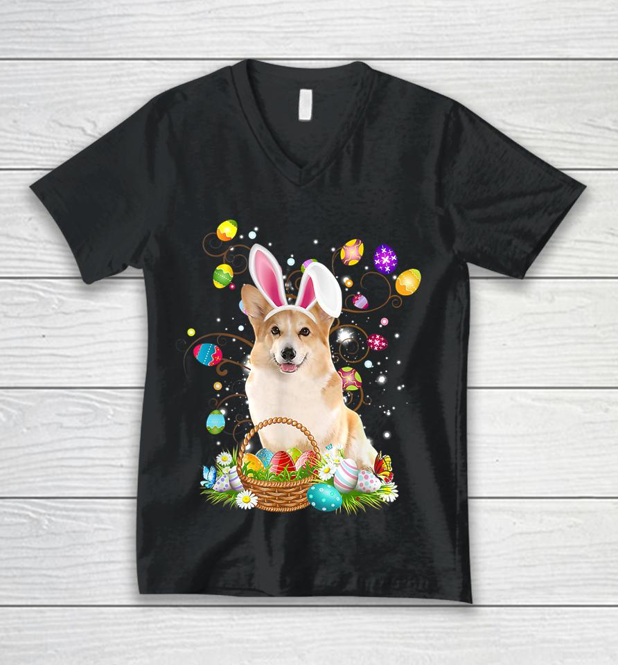 Cute Corgi Dog Egg Easter Day Unisex V-Neck T-Shirt