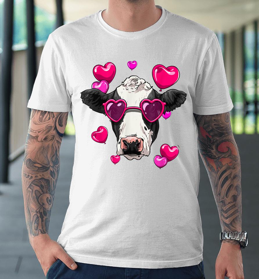 Cute Cow Heart Sunglasses Valentines Day Cattle Animal Lover Premium T-Shirt