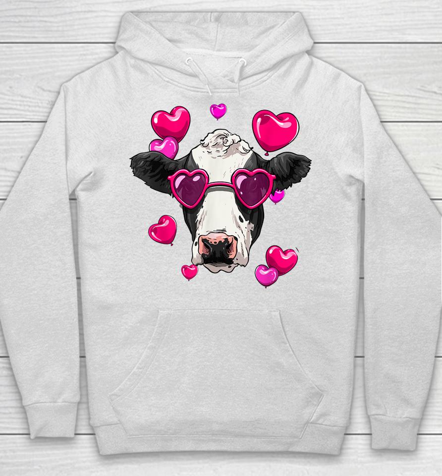 Cute Cow Heart Sunglasses Valentines Day Cattle Animal Lover Hoodie