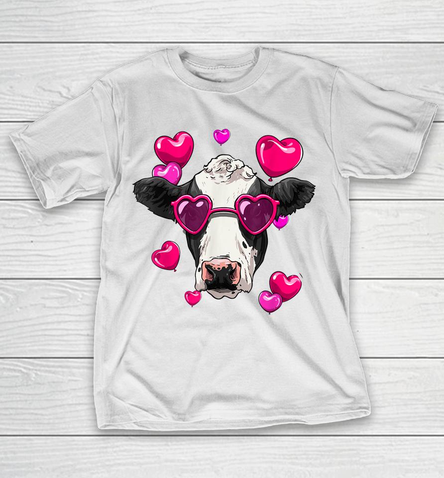 Cute Cow Heart Sunglasses Valentines Day Cattle Animal Lover T-Shirt
