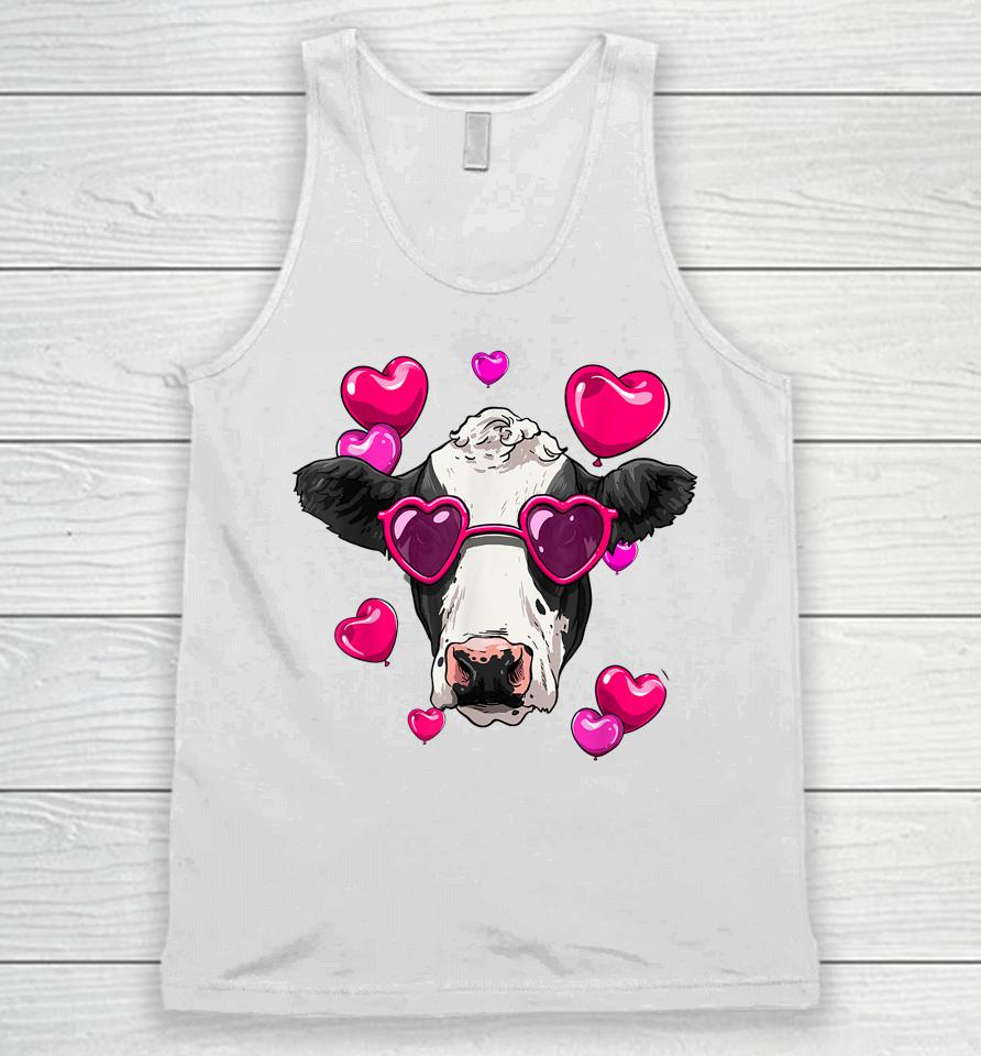 Cute Cow Heart Sunglasses Valentines Day Cattle Animal Lover Unisex Tank Top