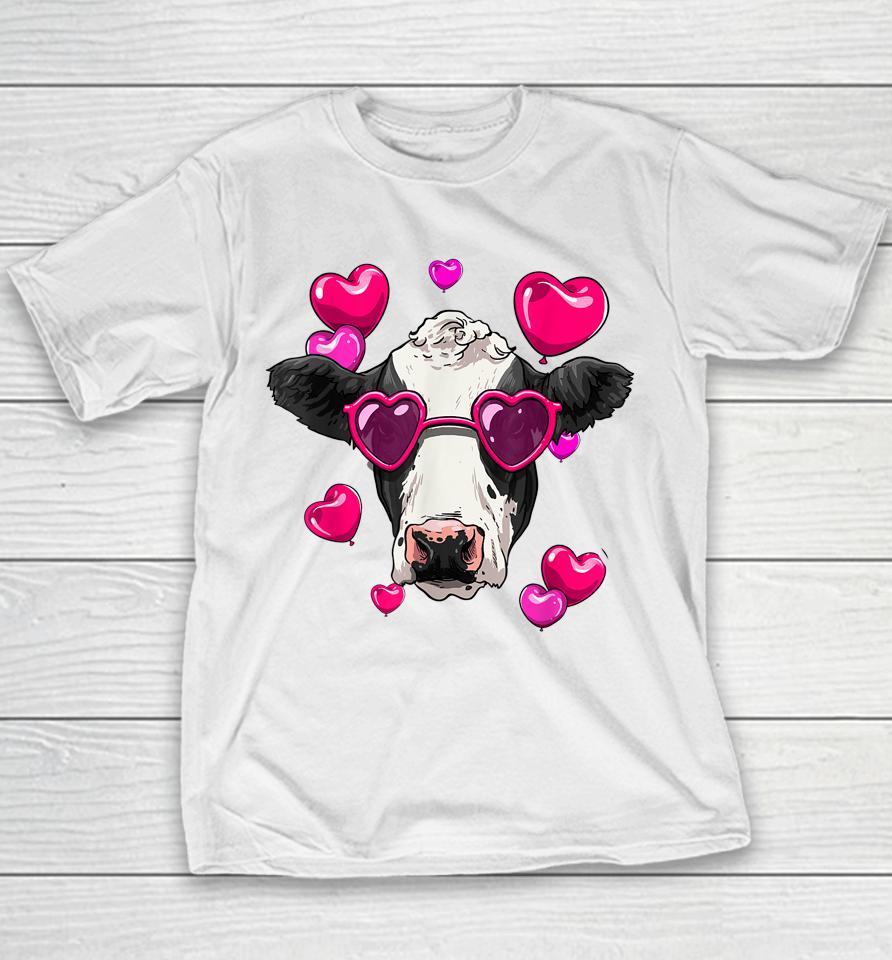 Cute Cow Heart Sunglasses Valentines Day Cattle Animal Lover Youth T-Shirt