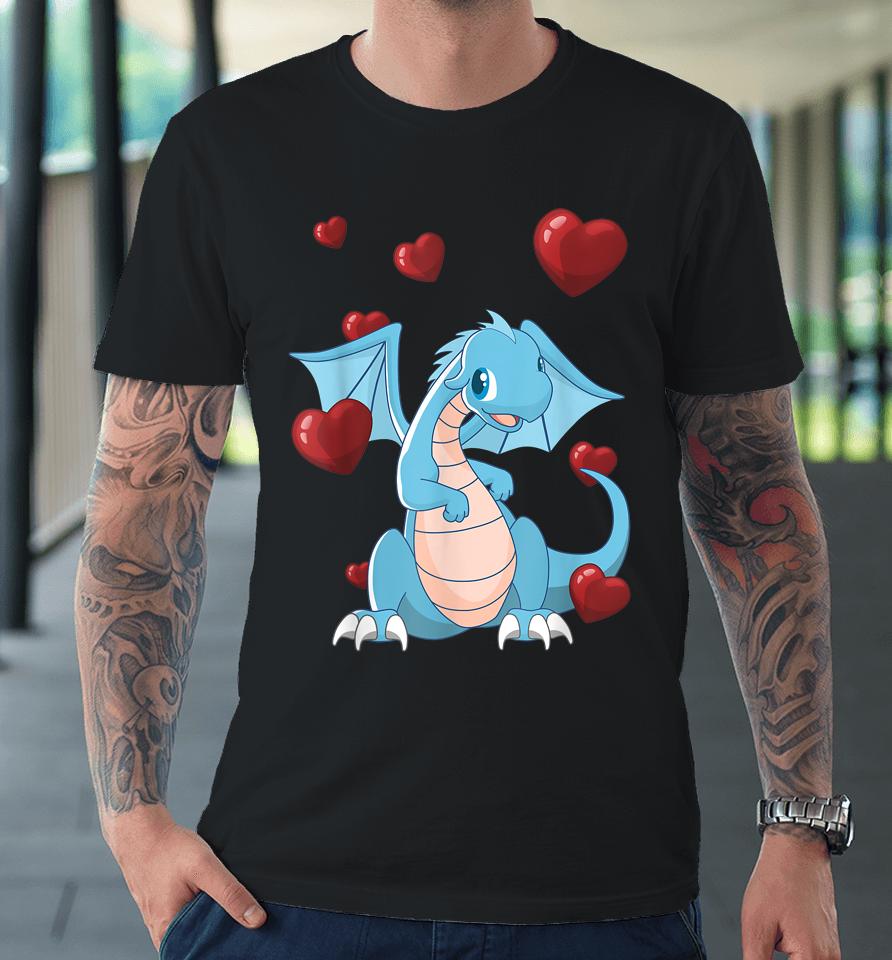 Cute Dragon Funny Valentines Day Love Heart Premium T-Shirt
