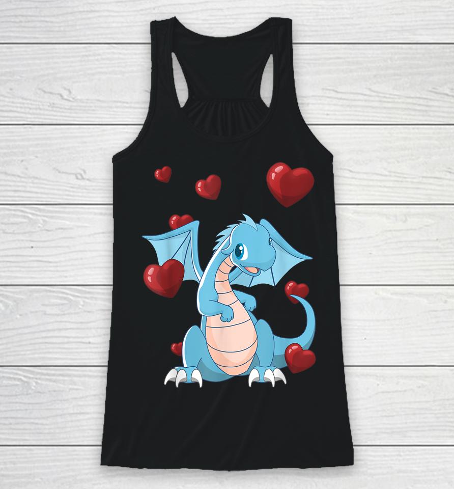 Cute Dragon Funny Valentines Day Love Heart Racerback Tank