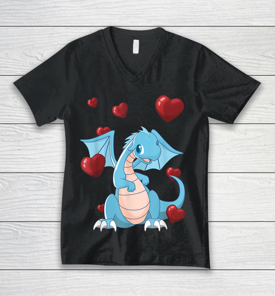Cute Dragon Funny Valentines Day Love Heart Unisex V-Neck T-Shirt