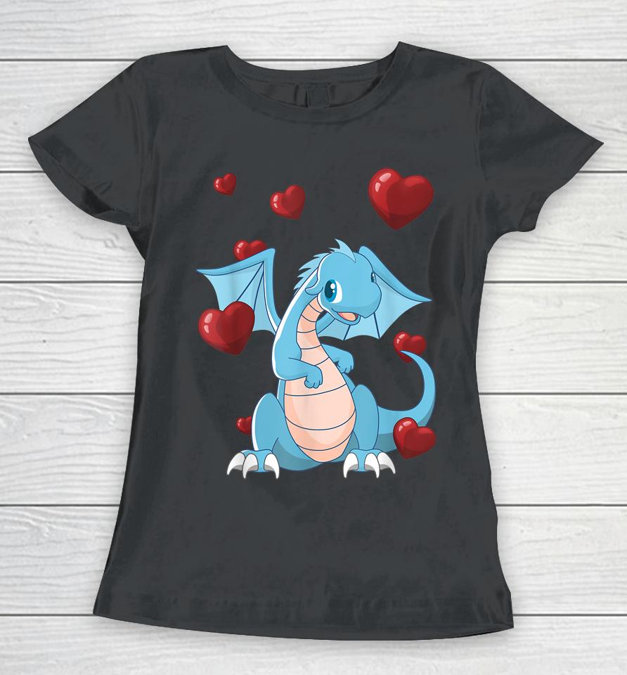 Cute Dragon Funny Valentines Day Love Heart Women T-Shirt