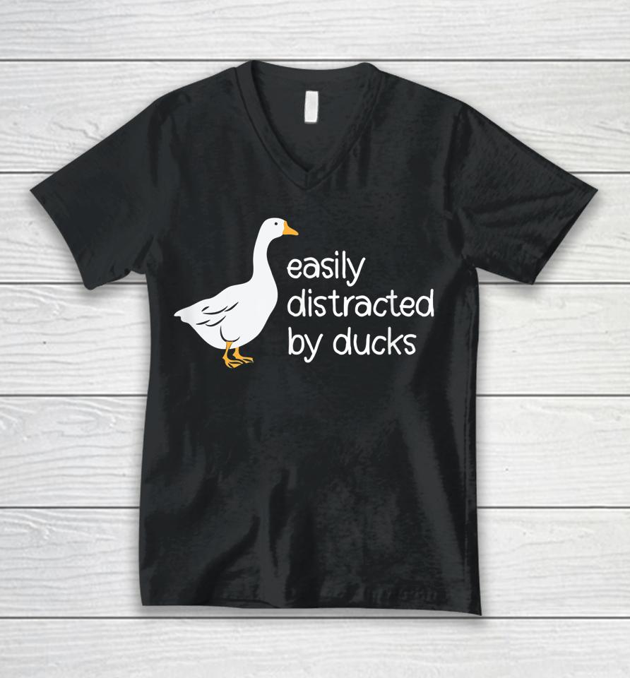 Cute Easily Distracted By Ducks Unisex V-Neck T-Shirt