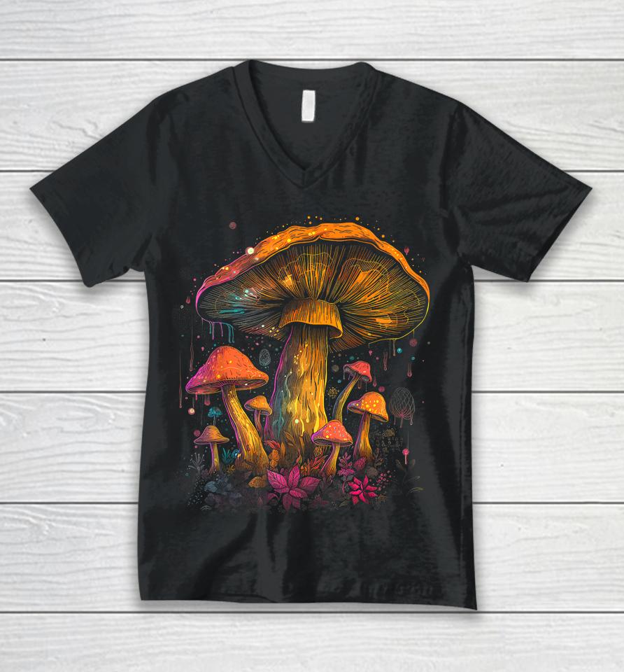 Cute Fairycore Floral Mushroom Aesthetic Girls Women Graphic Unisex V-Neck T-Shirt