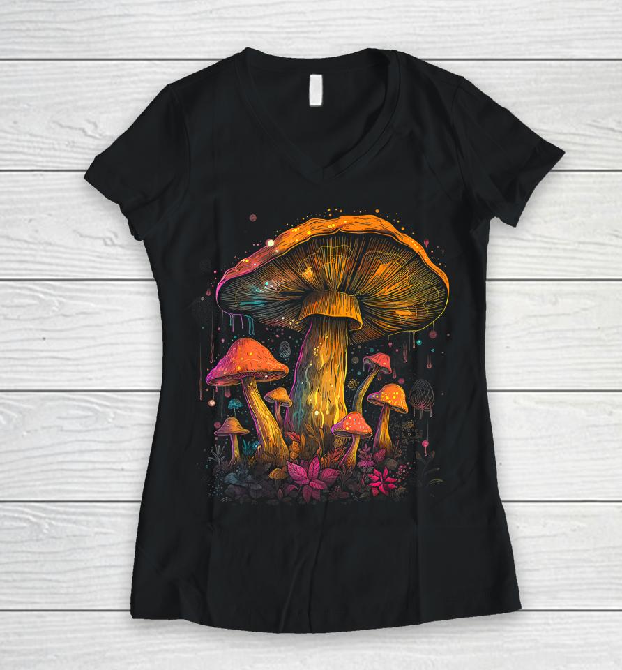 Cute Fairycore Floral Mushroom Aesthetic Girls Women Graphic Women V-Neck T-Shirt
