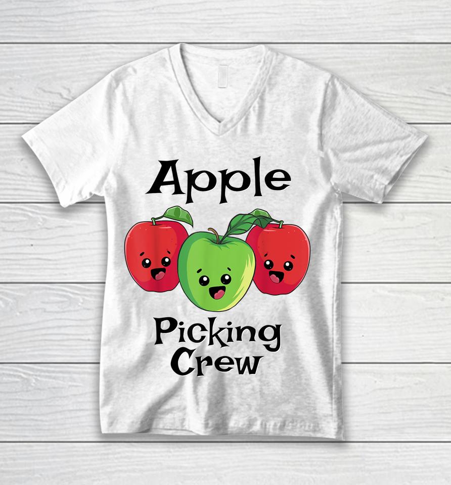 Cute Fall Autumn Orchard Matching Family Apple Picking Crew Unisex V-Neck T-Shirt