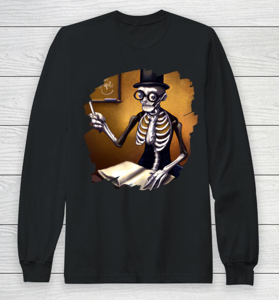 Cute Funny Skeleton Teacher Professor School Halloween Long Sleeve T-Shirt