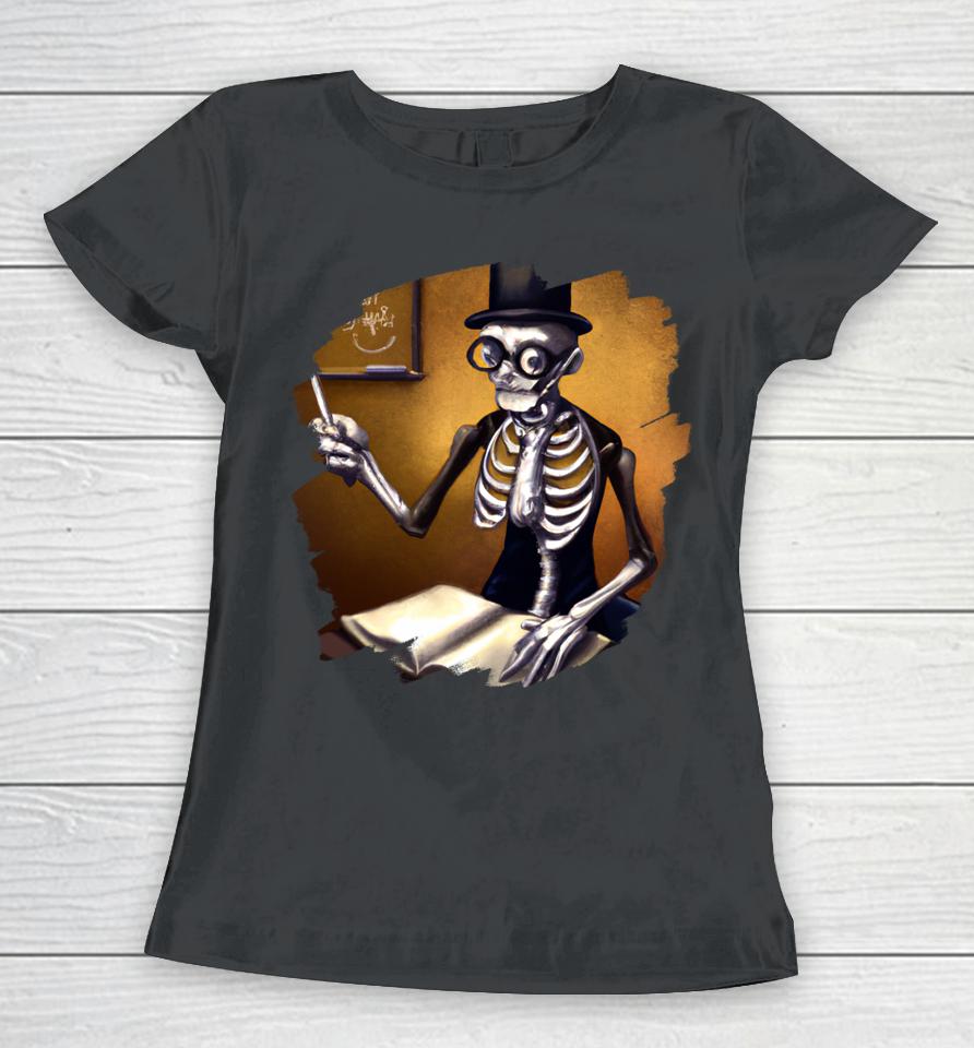 Cute Funny Skeleton Teacher Professor School Halloween Women T-Shirt