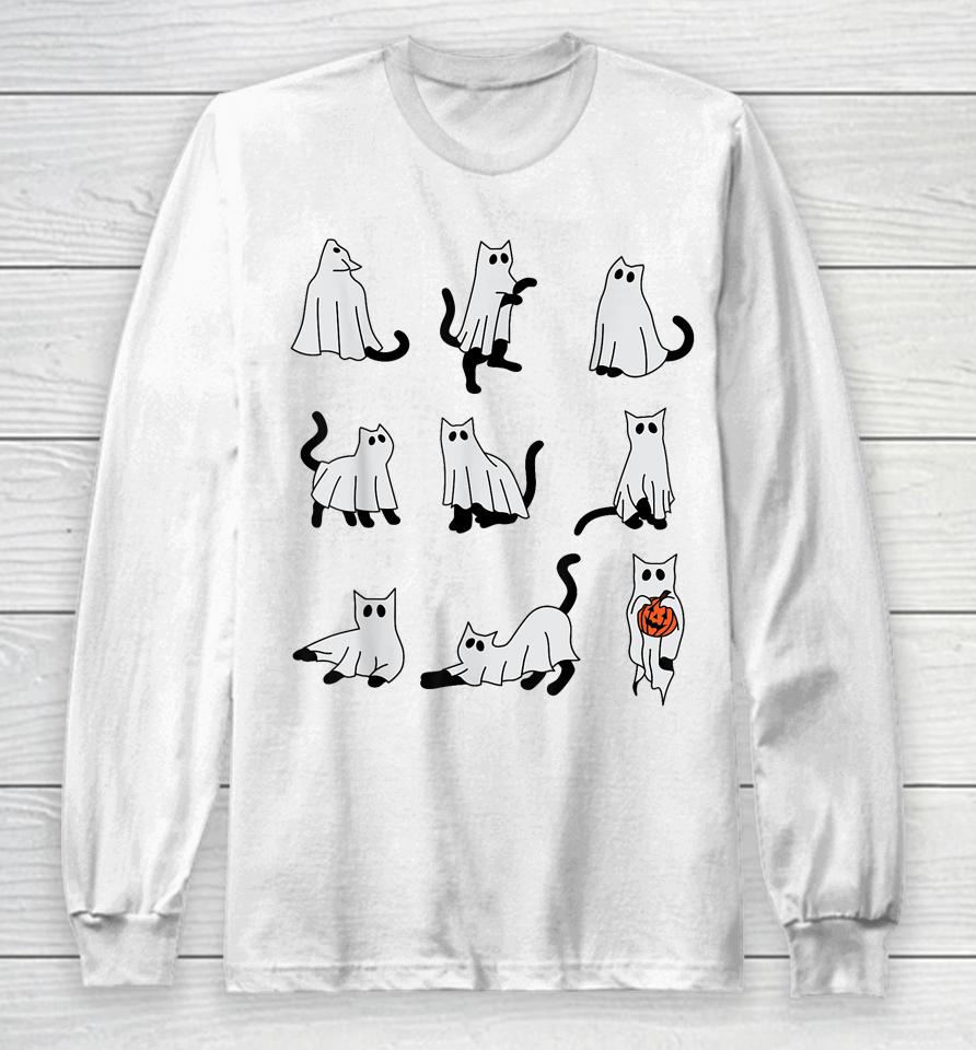 Cute Ghost Cat Funny Halloween Outfit Costumes Long Sleeve T-Shirt