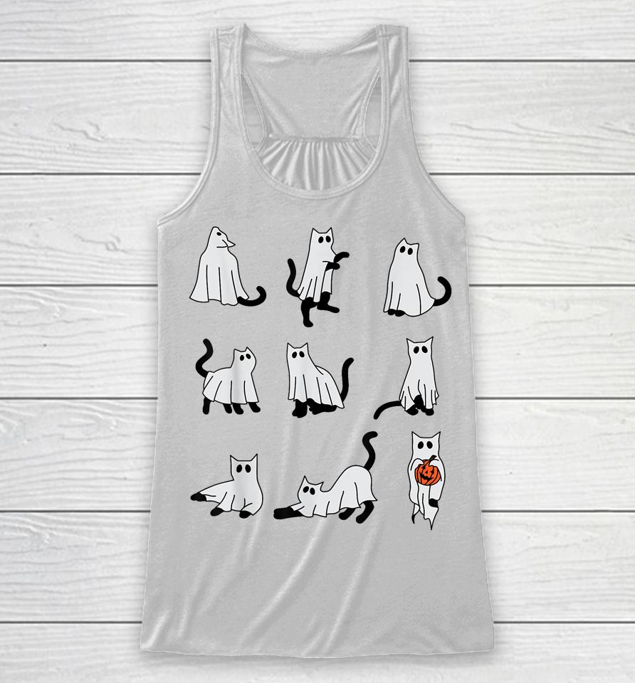 Cute Ghost Cat Funny Halloween Outfit Costumes Racerback Tank