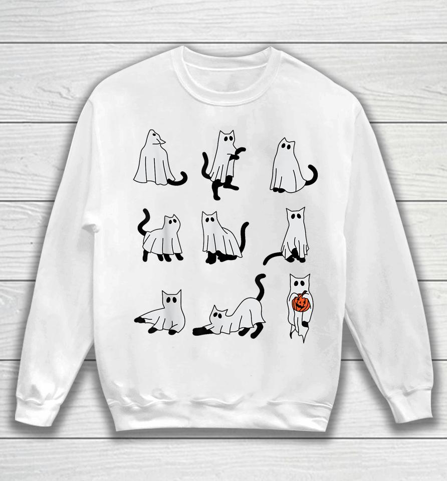 Cute Ghost Cat Funny Halloween Outfit Costumes Sweatshirt