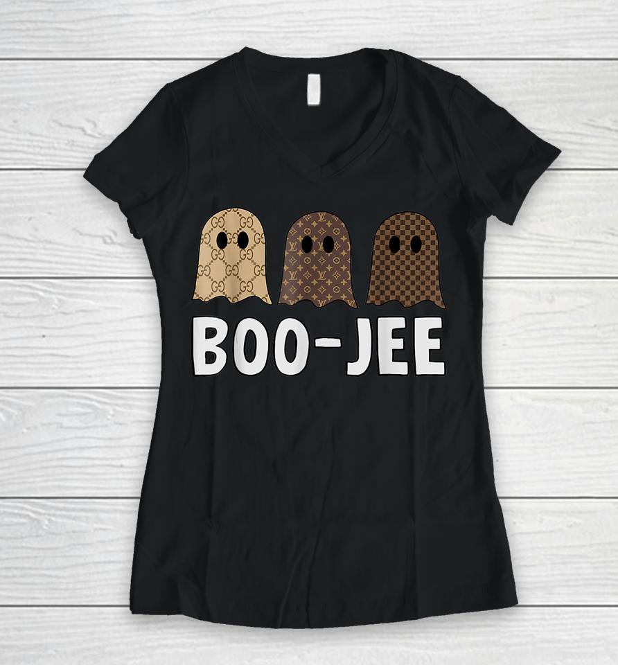 Cute Ghost Halloween Costume Boujee Boo Jee Spooky Season Women V-Neck T-Shirt