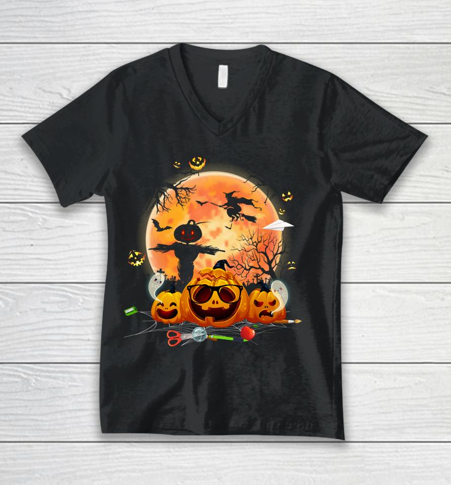 Cute Ghost Halloween Teacher Trick Or Teach Elementary Mummy Unisex V-Neck T-Shirt