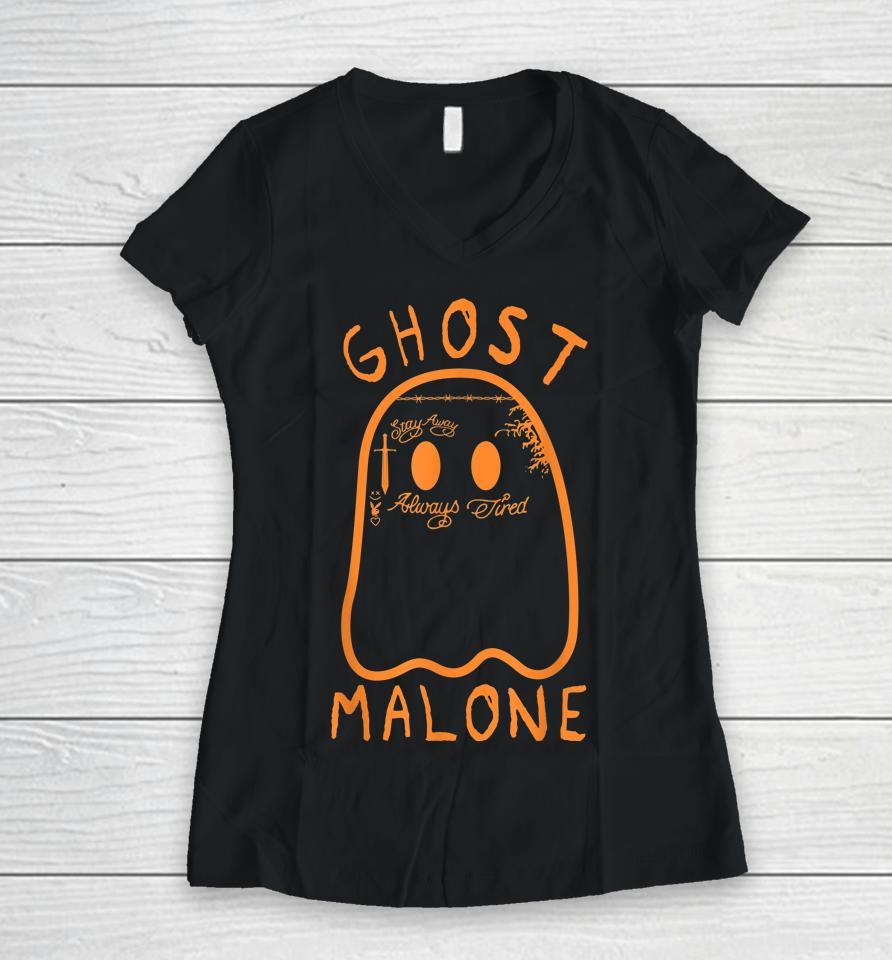 Cute Ghost Malone Fall Season Funny Halloween Spooky Season Women V-Neck T-Shirt