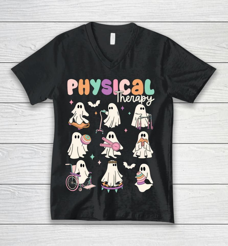 Cute Ghost Physical Therapy Pt Physical Therapist Halloween Unisex V-Neck T-Shirt
