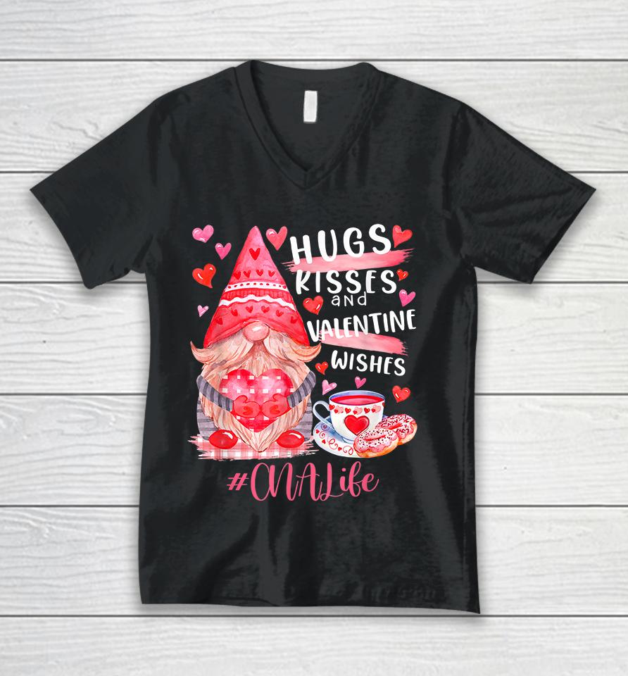 Cute Gnome Cna Life Nurse Hugs Kisses Valentines Day Unisex V-Neck T-Shirt