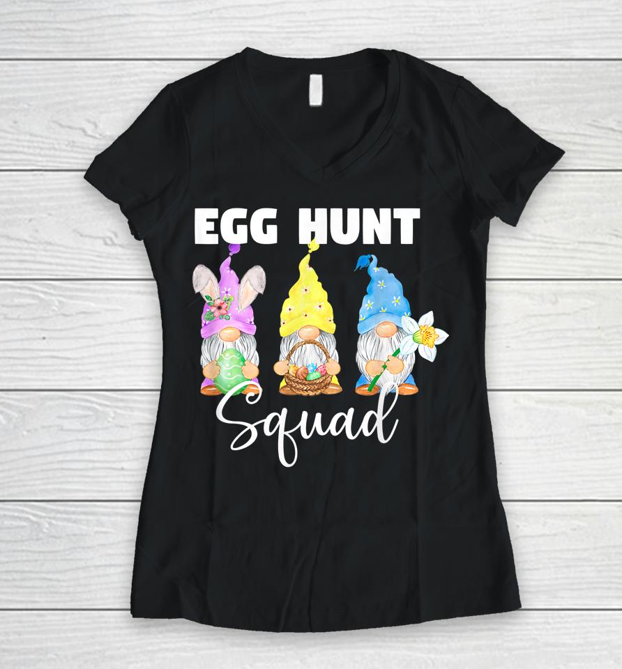 Cute Gnomes Easter Egg Hunt Squad Easter Day Bunny Women V-Neck T-Shirt