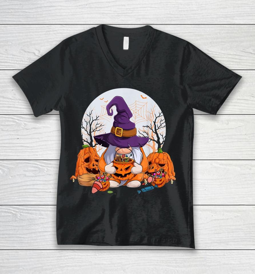 Cute Gnomes Happy Halloween Fall Candy Corn Pumpkin Unisex V-Neck T-Shirt
