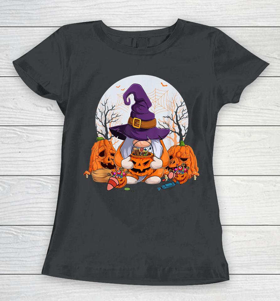 Cute Gnomes Happy Halloween Fall Candy Corn Pumpkin Women T-Shirt
