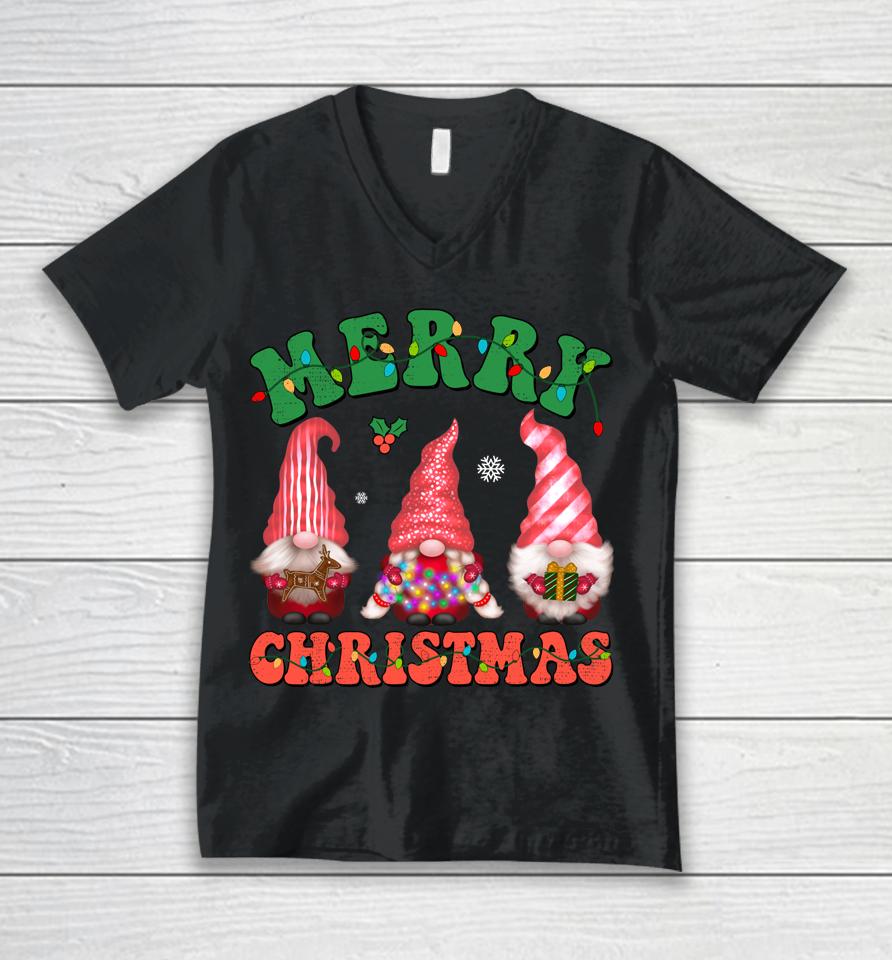 Cute Gnomes Merry Christmas Light Family Gnome Xmas Matching Unisex V-Neck T-Shirt