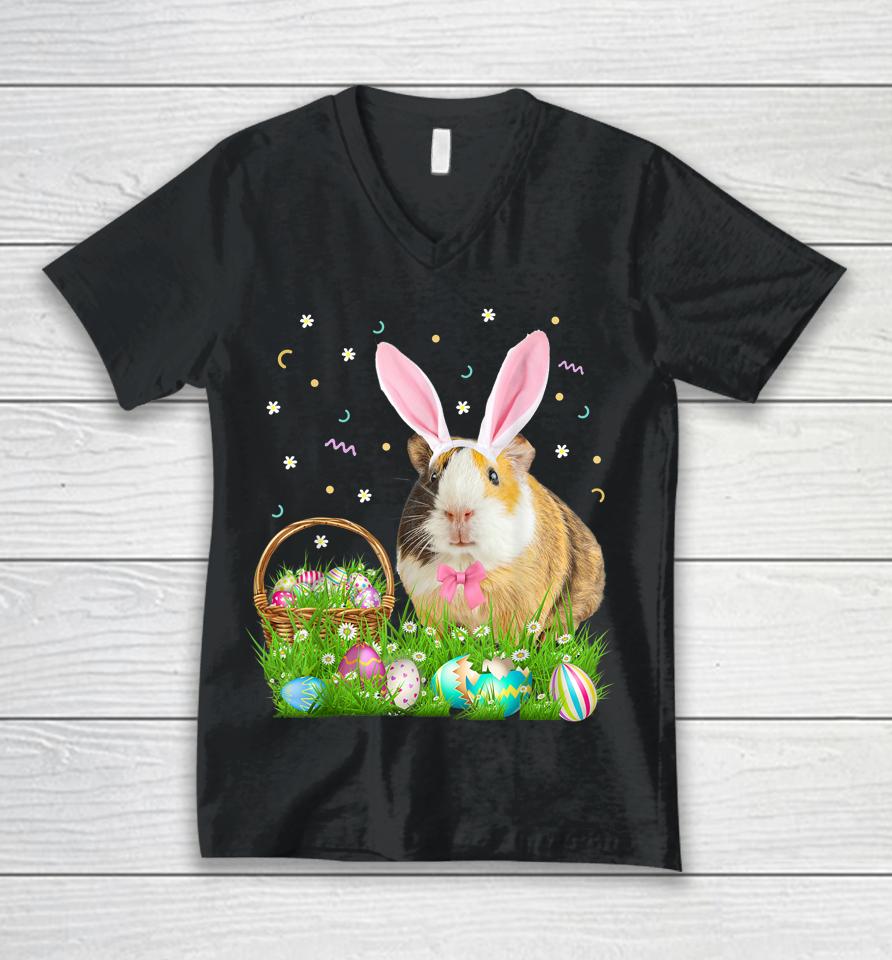 Cute Guinea Pig Easter Day Bunny Eggs Easter Unisex V-Neck T-Shirt